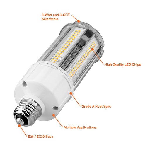 EnvisionLED LED-CRN-3M36-TRI-EX39 18W/27W/36W LED Corn Bulb, 3CCT Selectable