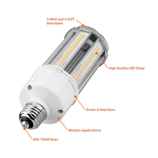 EnvisionLED LED-CRN-3M54-TRI-E26 36W/45W/54W LED Corn Bulb, 3CCT Selectable