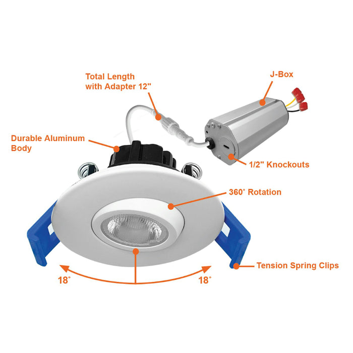 Envision LED LED-DLJBX-ADJ-2 SnapTrim-Line 2" Round LED Gimbal Downlight, 5 CCT Selectable