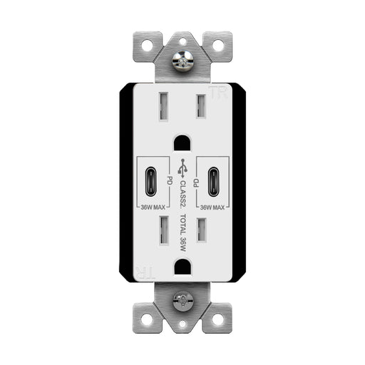 Enerlites 61501-2C-PD36 Dual USB-C Outlet, 36W Power Delivery, Tamper-Resistant 15A Duplex Receptacles