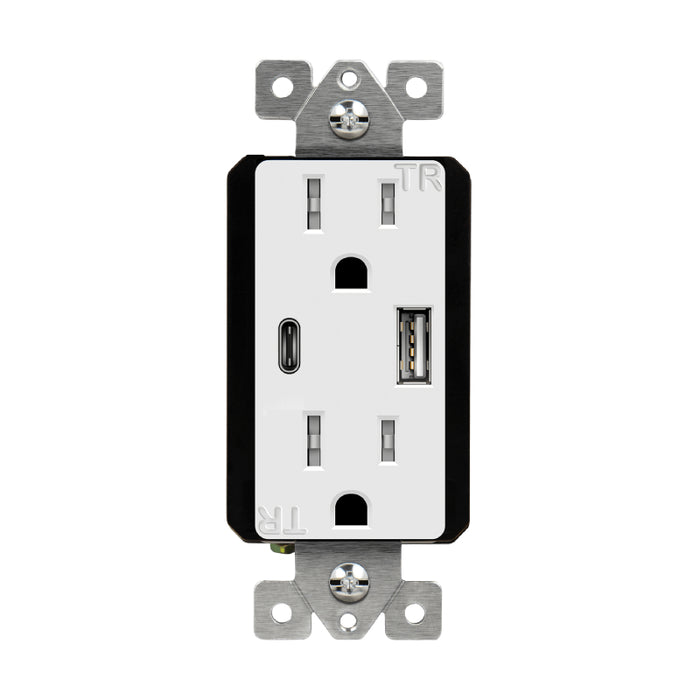 Enerlites 61501-TR2USB3-1A1C Dual USB Type-A/C Charger 3.6A with 15A Tamper-Resistant Duplex Receptacles