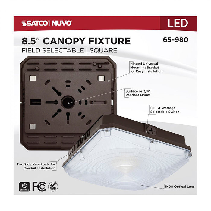 Nuvo 65-980 8.5" Square 25W/30W/40W LED Canopy Light, CCT Selectable