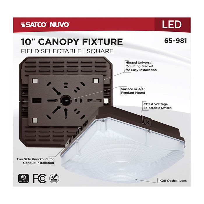 Nuvo 65-981 10" Square 45W/60W/70W LED Canopy Light, CCT Selectable