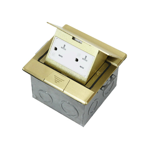 Enerlites 961241-C Square Pop-Up Floor Box Kit with 20A Decorator Duplex Tamper & Weather Resistant Receptacle, Brass