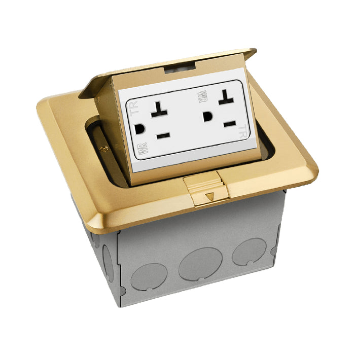 Enerlites 961243-C Square Pop-up Floor Box Assembly with 20A Tamper-Resistant Receptacle, Brass