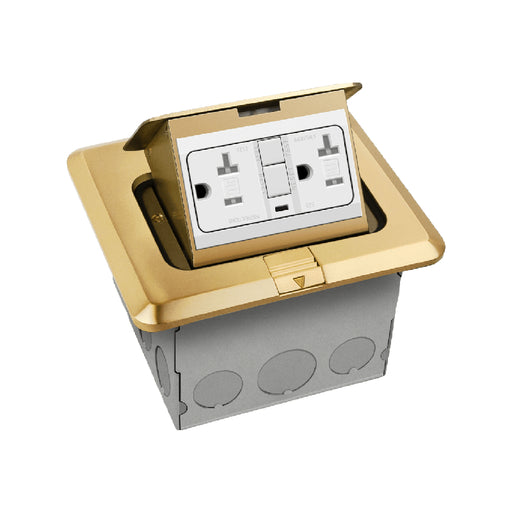 Enerlites 961243-C-GFCI Square Pop-Up Floor Box Kit with 20A GFCI Receptacle, Brass