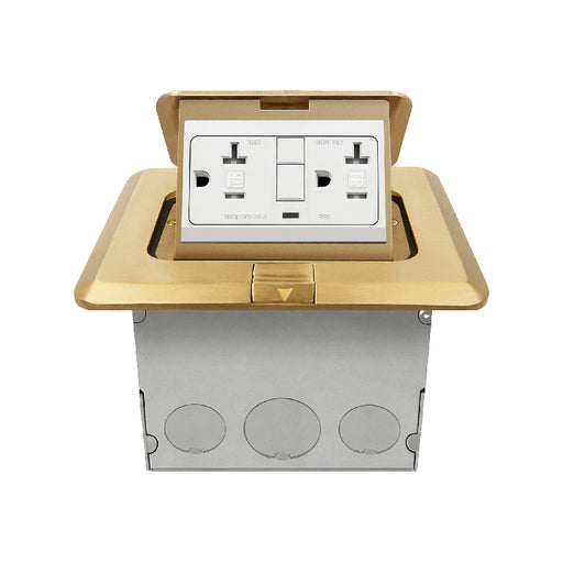 Enerlites 961243-C-GFCI Square Pop-Up Floor Box Kit with 20A GFCI Receptacle, Brass