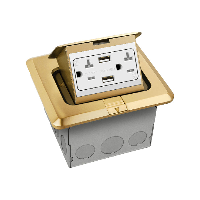 Enerlites 961243-C-USB Square Pop-Up Floor Box Kit with 2.1A USB Charger, Brass