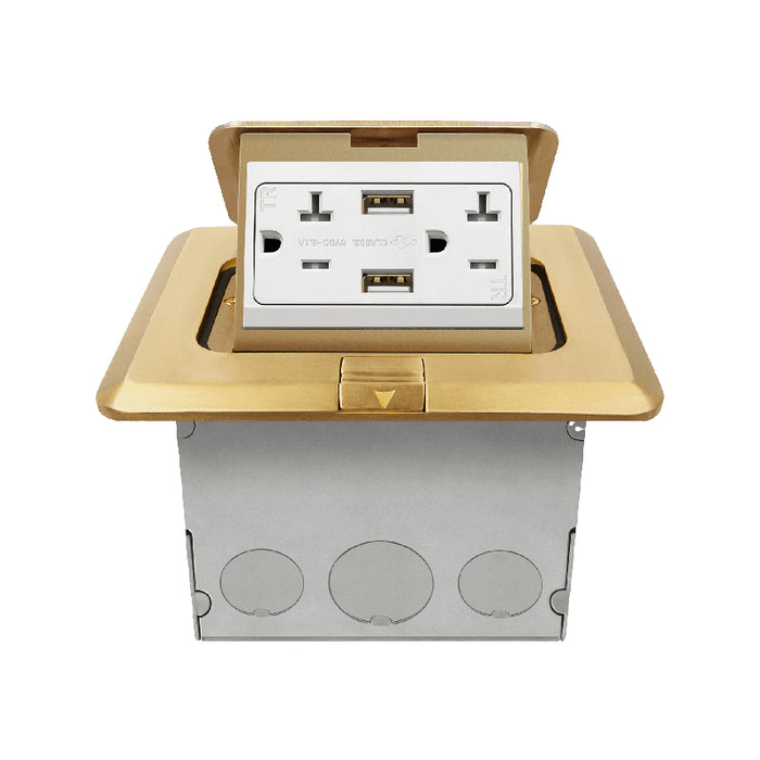 Enerlites 961243-C-USB Square Pop-Up Floor Box Kit with 2.1A USB Charger, Brass