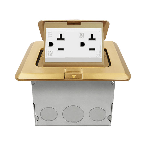 Enerlites 961243-C Square Pop-up Floor Box Assembly with 20A Tamper-Resistant Receptacle, Brass