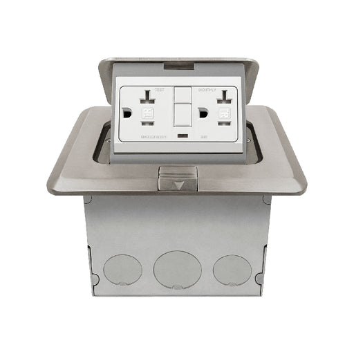 Enerlites 961243-S-GFCI Square Pop-Up Floor Box Kit with 20A GFCI Receptacle, Nickel