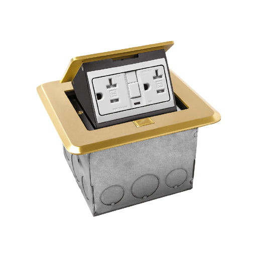 Enerlites 961248-C-GFCI Square Soft Pop-Up Floor Box Kit with 20A GFCI Receptacle, Brass