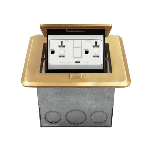 Enerlites 961248-C-GFCI Square Soft Pop-Up Floor Box Kit with 20A GFCI Receptacle, Brass