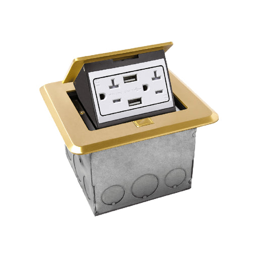 Enerlites 961248-C-USB Square Soft Pop-Up Floor Box Kit with 4.0A USB Charger Receptacle, Brass