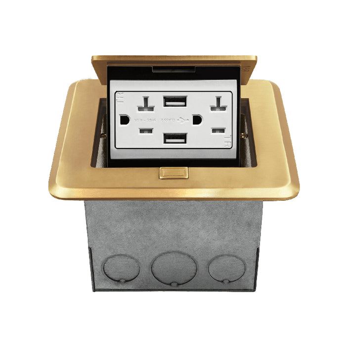 Enerlites 961248-C-USB Square Soft Pop-Up Floor Box Kit with 4.0A USB Charger Receptacle, Brass