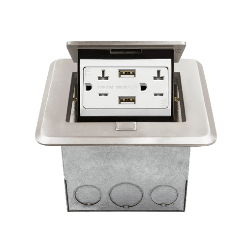 Enerlites 961248-S-USB Square Soft Pop-Up Floor Box Kit with 4.0A USB Charger Receptacle, Nickel