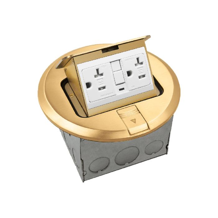 Enerlites 961501-C-GFCI Round Pop-Up Floor Box Kit with 20A GFCI Receptacle, Brass