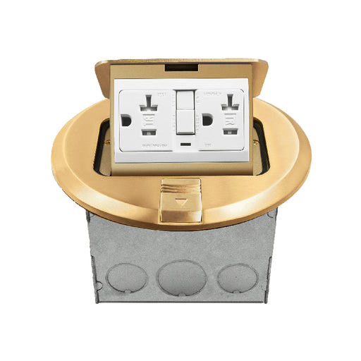 Enerlites 961501-C-GFCI Round Pop-Up Floor Box Kit with 20A GFCI Receptacle, Brass