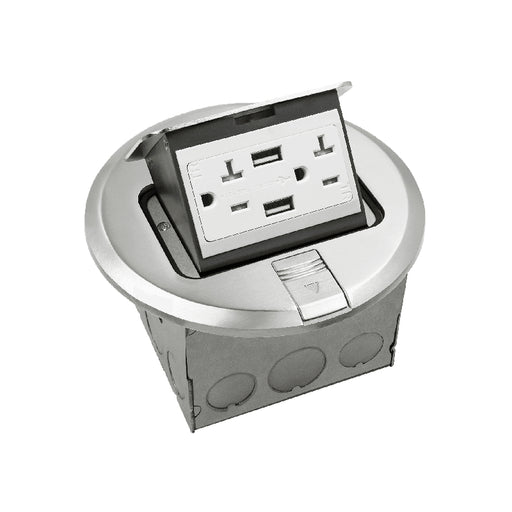 Enerlites 961501-S-USB Round Pop-Up Floor Box Kit with 2.1A USB Charger, Nickel