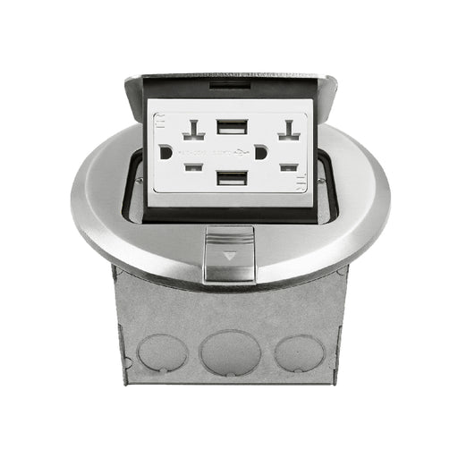 Enerlites 961501-S-USB Round Pop-Up Floor Box Kit with 2.1A USB Charger, Nickel