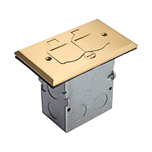 Enerlites 975507-C 1-Gang Floor Box Kit with Flip Lid Cover, 20A Duplex Tamper & Weather Resistant Receptacle, Brass