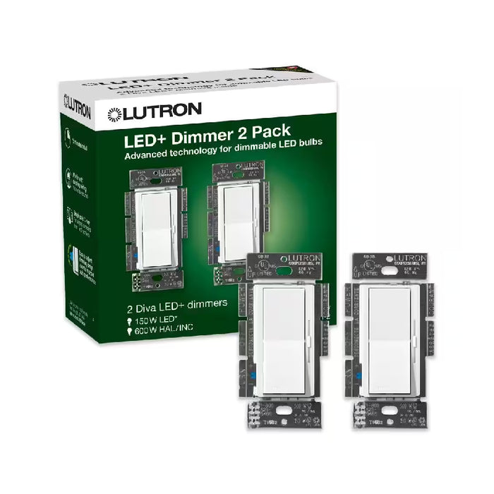 Lutron DVCL-153P Diva 150W Single Pole/3-Way CFL/LED Dimmer, 2-Pack