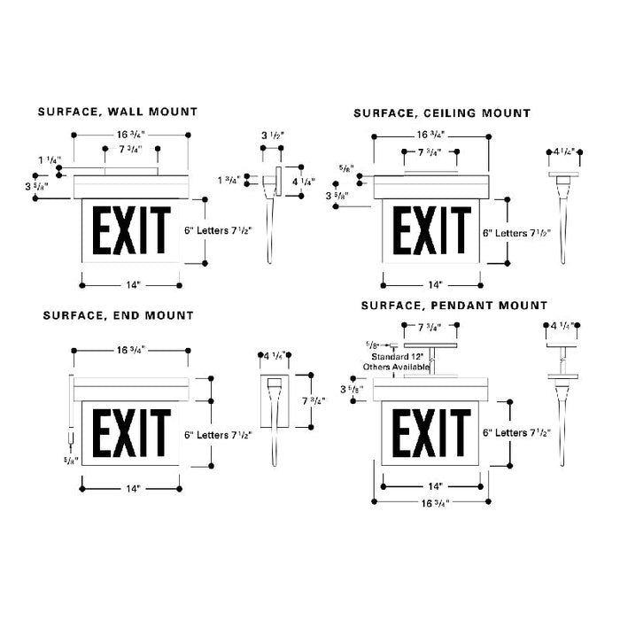 Sure-Lites ES7 LED Edge Lit Exit Sign, Self Powered, Double Face, Surface Mount