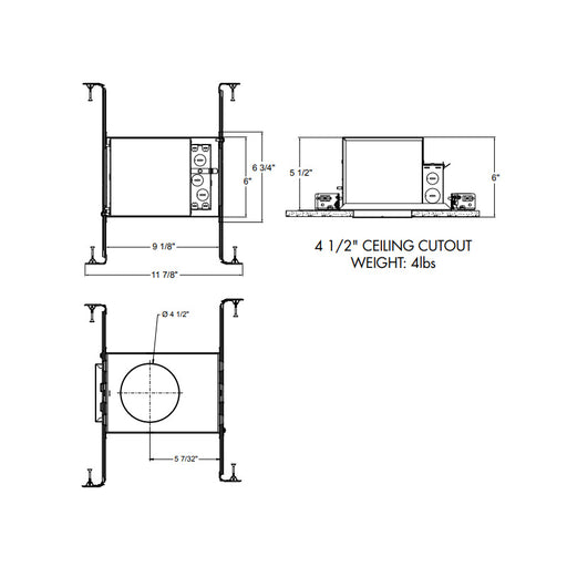 Juno IC4ALFW 07LM FireWall 4" LED Fire-Rated Internally Adjustable New Construction Housing, Universal Driver 120-277V, 0-10V, 10% Dim