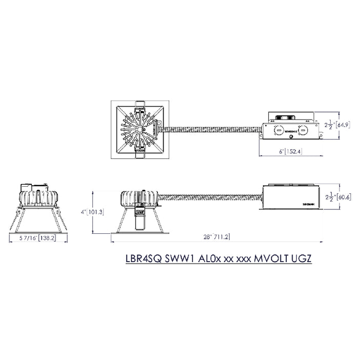 Lithonia LBR4SQ 4" Square Retrofit Downlight, Switchable 4CCT, 500/750/1000