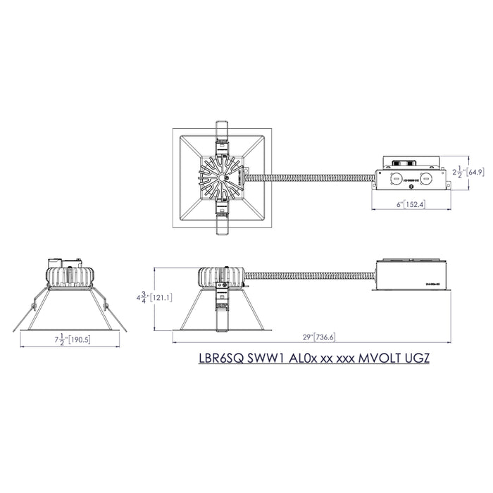 Lithonia LBR6SQ 6" Square Retrofit Downlight, Switchable 4CCT, 1000/1500/2000