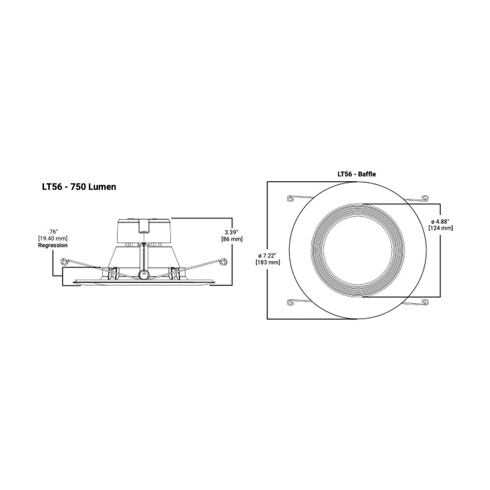 Halo LT56 5"/6" LED Retrofit Module with Baffle Trim, CCT Selectable, 750 Lumen 90 CRI, 10% Phase Cut Dimming