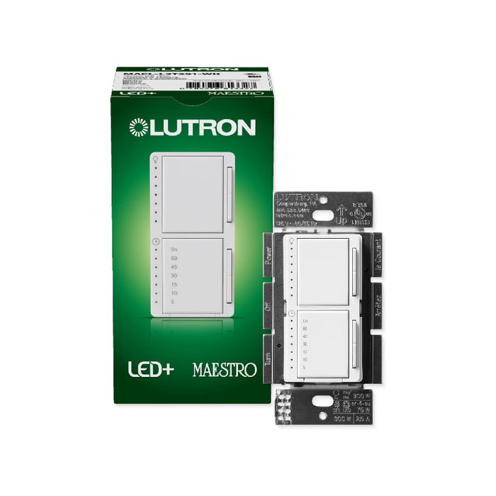 Lutron MACL-L3T251 Maestro 75W Single-Pole LED Dual Dimmer and Timer Switch