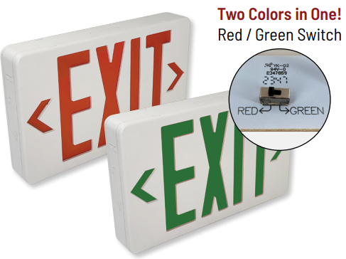 Nora NX-603 LED Dual Color Exit Sign with Battery Backup, Switchable Red and Green Letters