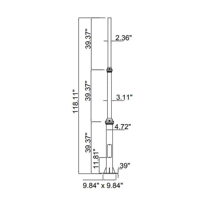 Westgate POL-D1-120-3PC D1 Series 120" Decorative Pole