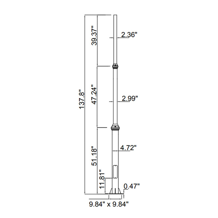 Westgate POL-D1-144-3PC D1 Series 144" Decorative Pole