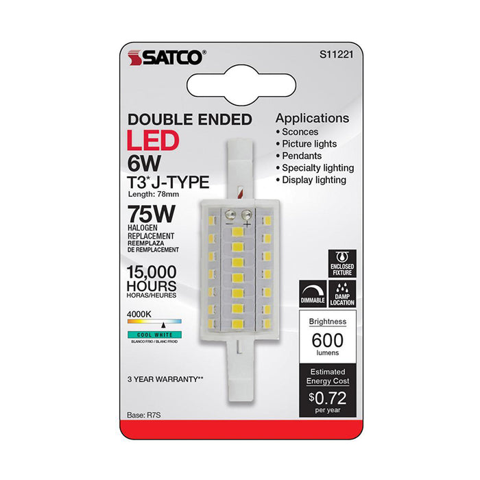 Satco S11221 6W T3 LED Bulb, R7s Base, 4000K