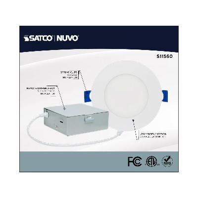 Satco S11560 9 Watt; LED Direct Wire; Low Profile Downlight; 4 Inch Round; Starfish IOT; Tunable White and RGB; 120 Volt; 90 CRI; White Finish