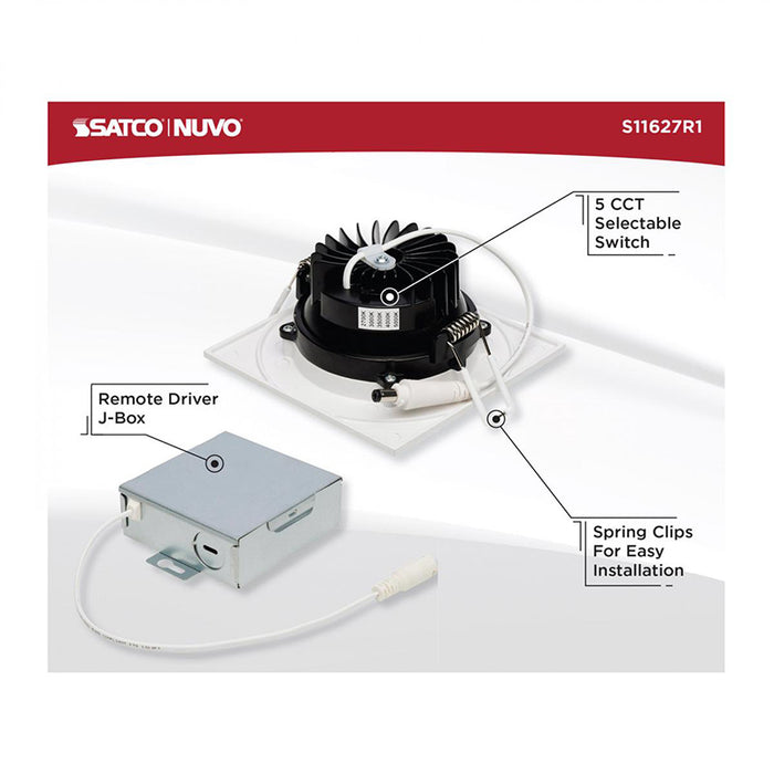 Satco 3.5" 12W LED Square Direct Wire Downlight Gimbaled, CCT Selectable