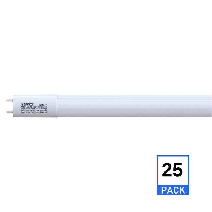 Satco S11767 17W LED T8 Lamp, G13 Medium Bi Pin Base, CCT Selectable, 25-Pack