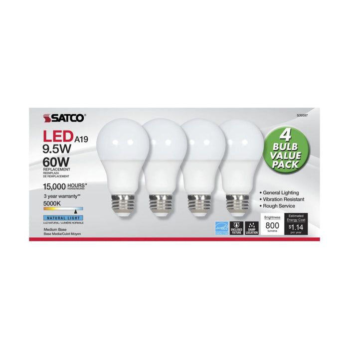 Satco S39597 9.5W A19 LED Bulb, E26 Base, 5000K, 3-Pack