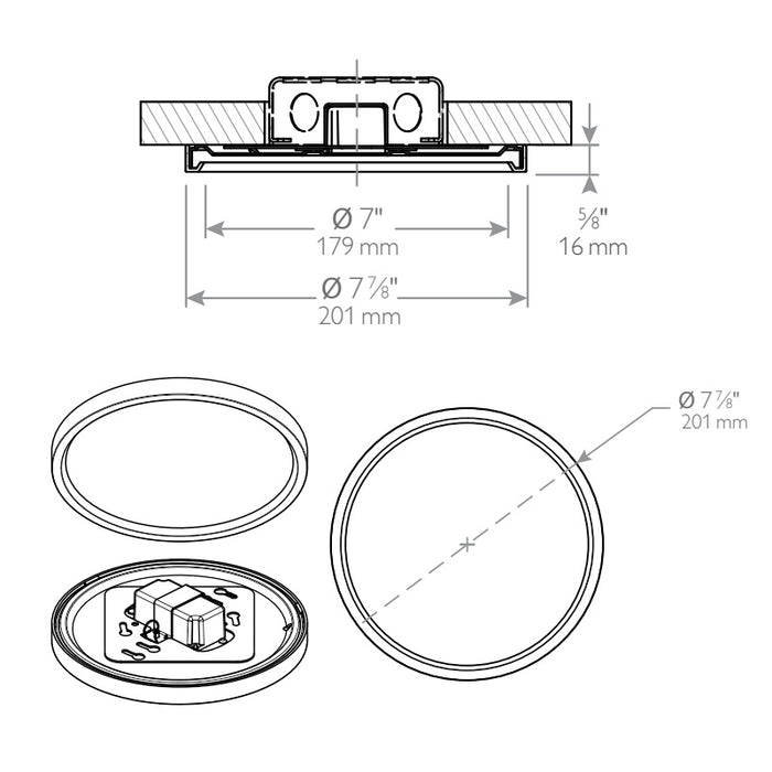 Lightolier S7R8 7" Round 14.2W SlimSurface LED Downlight, 80 CRI