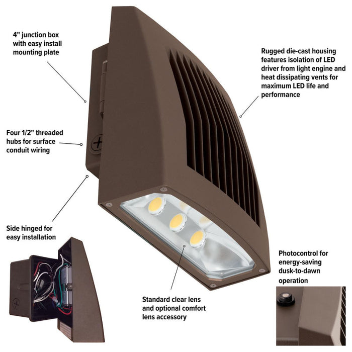 EXO SG2-80 Sling 80W LED Slender Wall Pack, 4000K 8000 Lumens, with Photocontrol, 120-277V, Dark Bronze