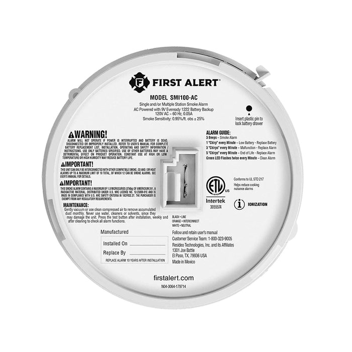 BRK SMI100-AC Interconnectable Ion Smoke Alarm W/Battery Backup