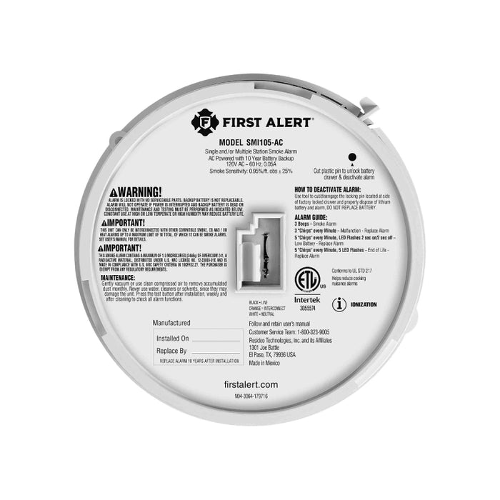 BRK SMI105-AC Interconnect Hardwire Smoke Alarm w/10-Year Battery Backup