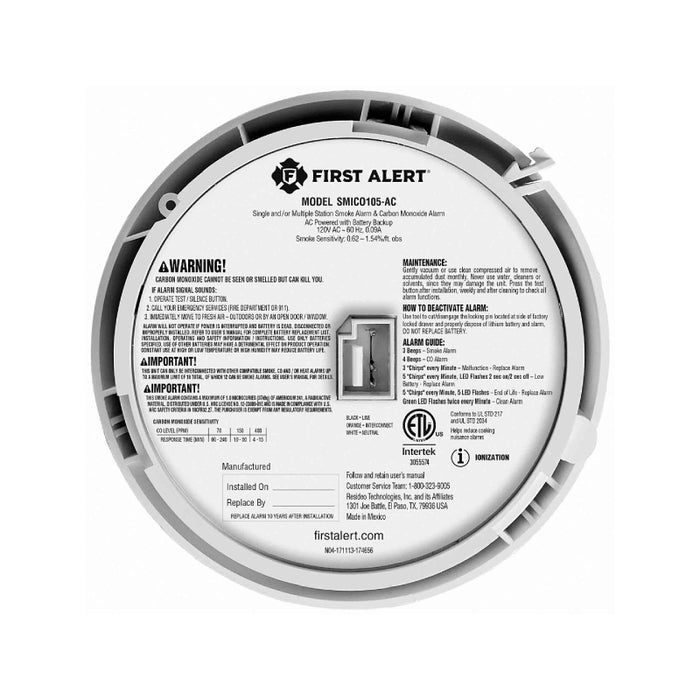 BRK 1046883 Interconnect Hardwire Smoke & CO Alarm with 10-Year Battery Backup