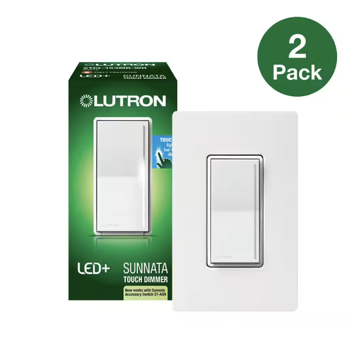 Lutron STCL-2PKMRW Sunnata 150W 3-Way/Multi Location Touch Dimmer Switch w/Wallplate, 2-Pack
