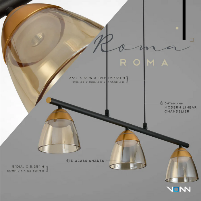 VONN VAC3293 Artisan Roma 3-lt 36" Integrated LED Chandelier