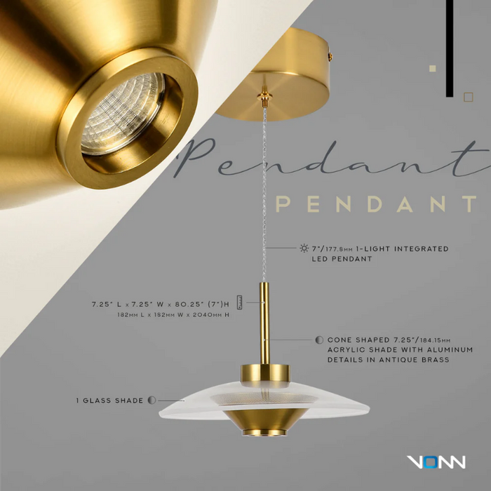 VONN VAP2321 Artisan Ferrara 1-lt 7" Integrated LED Pendant