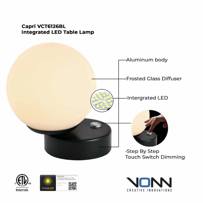 VONN VCT6126 Capri 1-lt 6" Tall Integrated LED Table Lamp