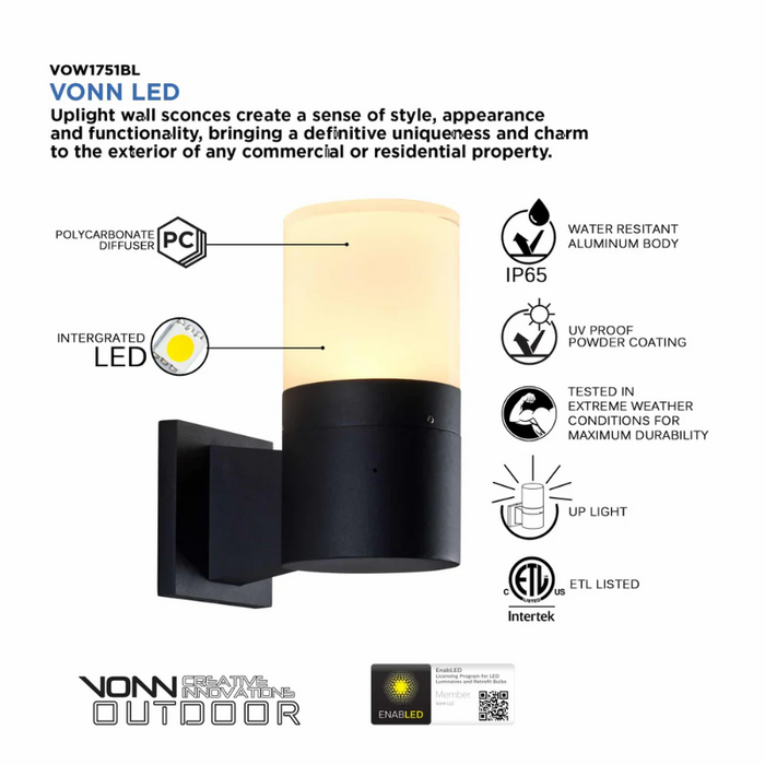 VONN VOW1751 Modern 5W Integrated LED Wall Sconce